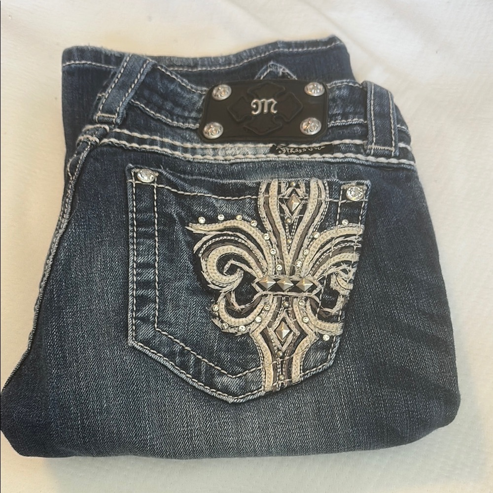 Miss Me Blue Boot Cut Jeans with Embellished Design